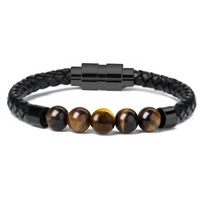 Black Leather 5 Bead Bracelet Urn